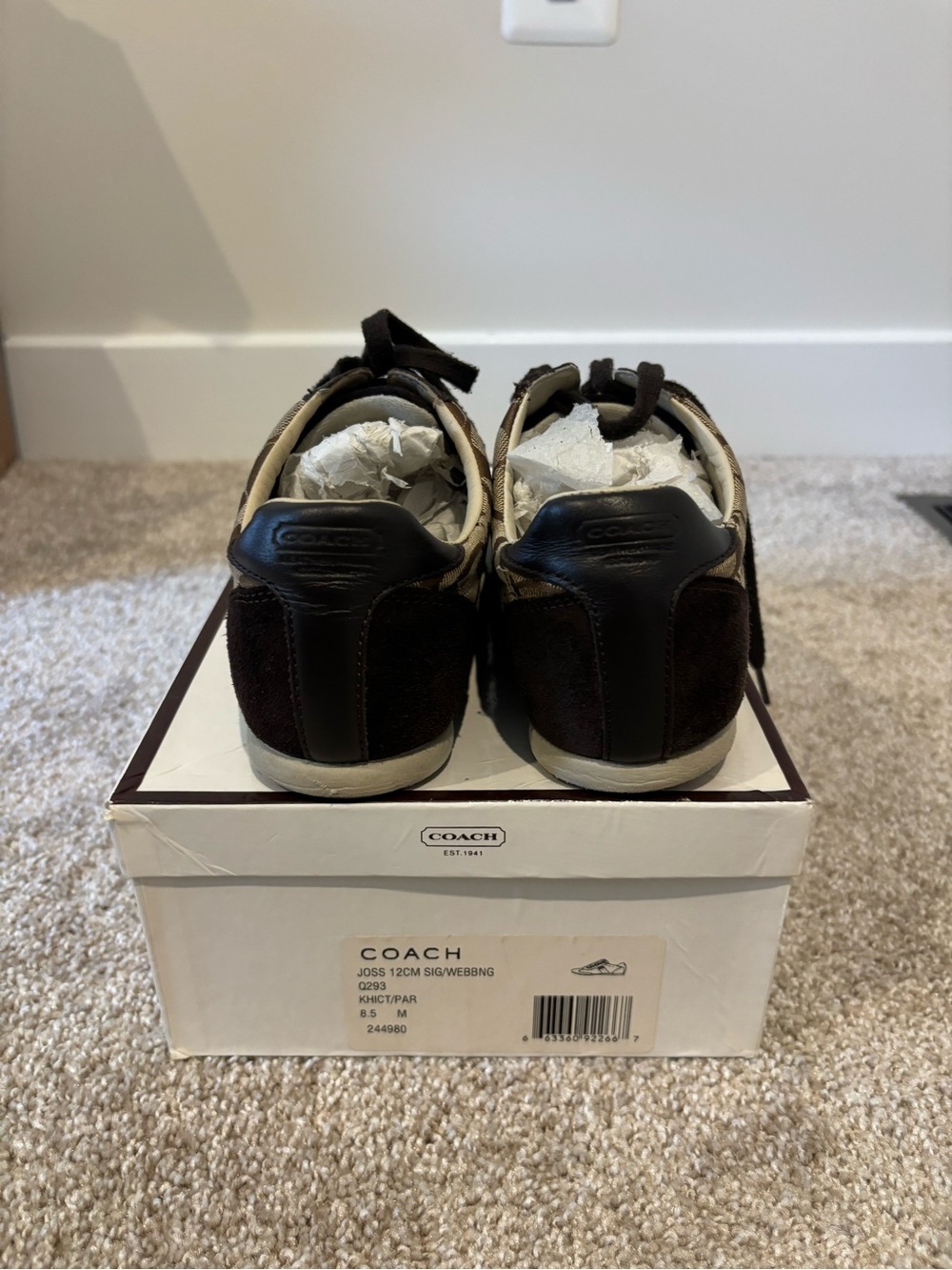 Coach Women’s Brown Signature Logo Sneakers with Ivory Stripe - Picture 4 of 5